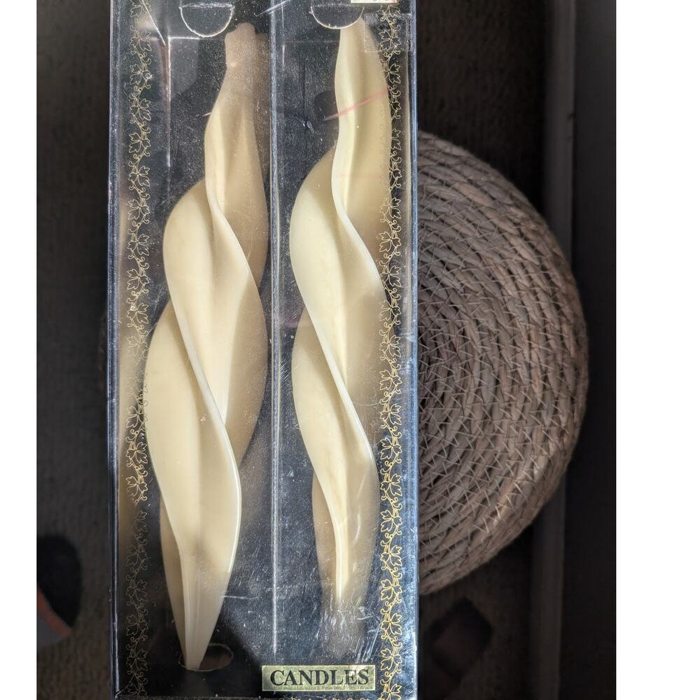 Vintage 12" Spiral Twisted Ivory Taber Candles Original in Box Fedco